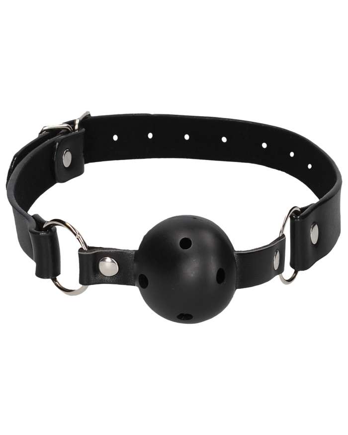 Shots Ouch Black & White Breathable Ball Gag with Nipple Clamps
