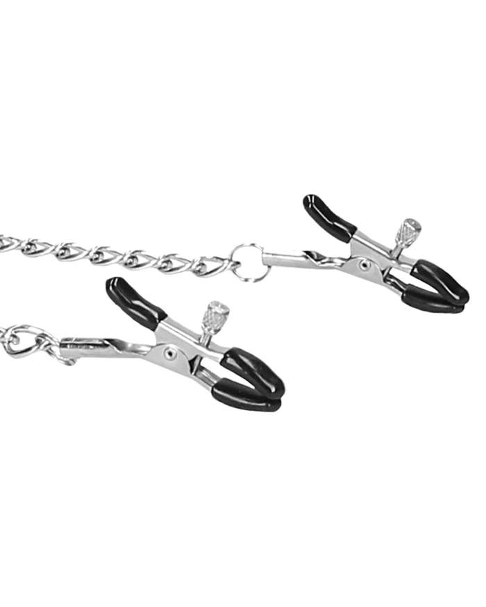 Shots Ouch Black & White Velcro Collar with Nipple Clamps