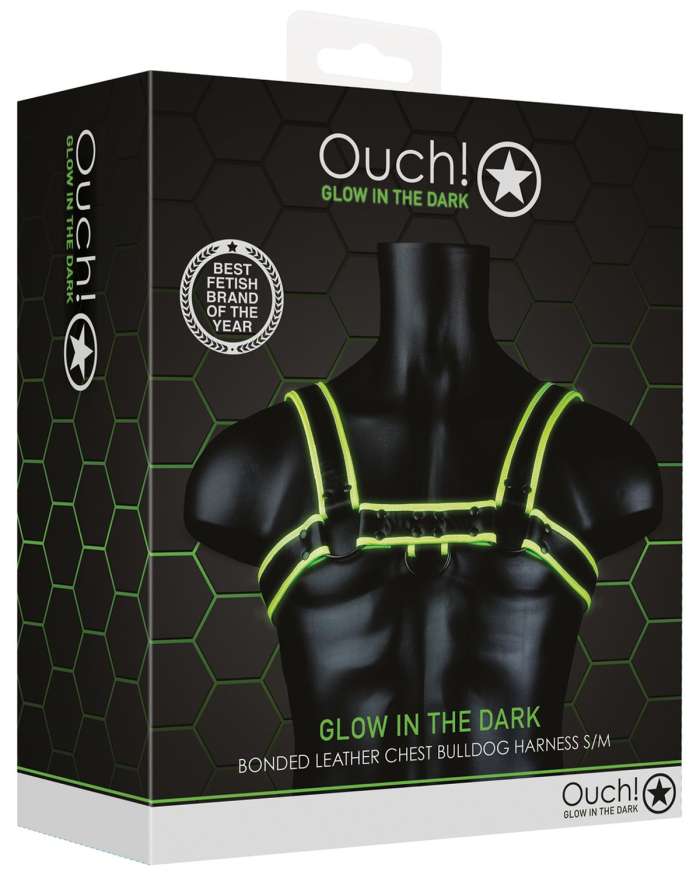 Shots Ouch Glow-in-the-Dark Leather Bulldog Chest Harness