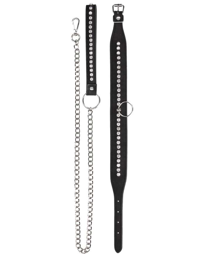 Shots Ouch! Diamond Studded Collar with Leash