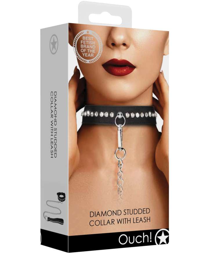 Shots Ouch! Diamond Studded Collar with Leash