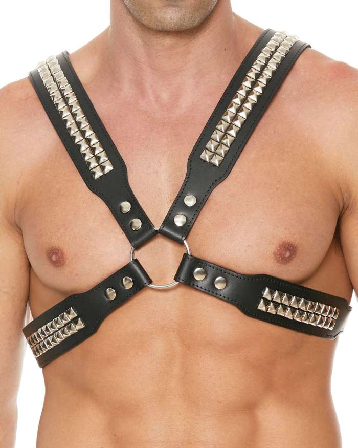 Shots Uomo Men’s Pyramid Stud Body Leather Harness