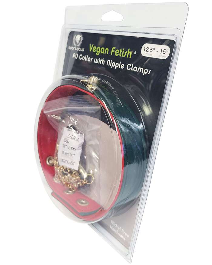 Spartacus VeganFetish PU Collar with Nipple Clamps