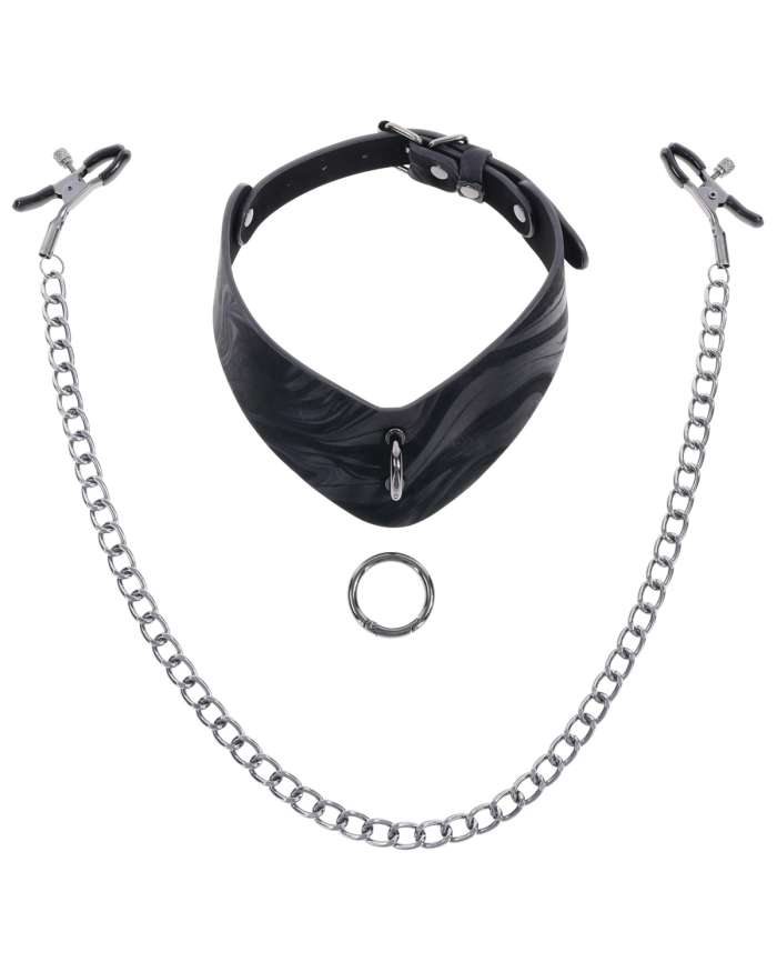 Sportsheets Velvet Noir Collar & Removable Clamps