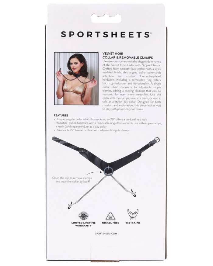 Sportsheets Velvet Noir Collar & Removable Clamps