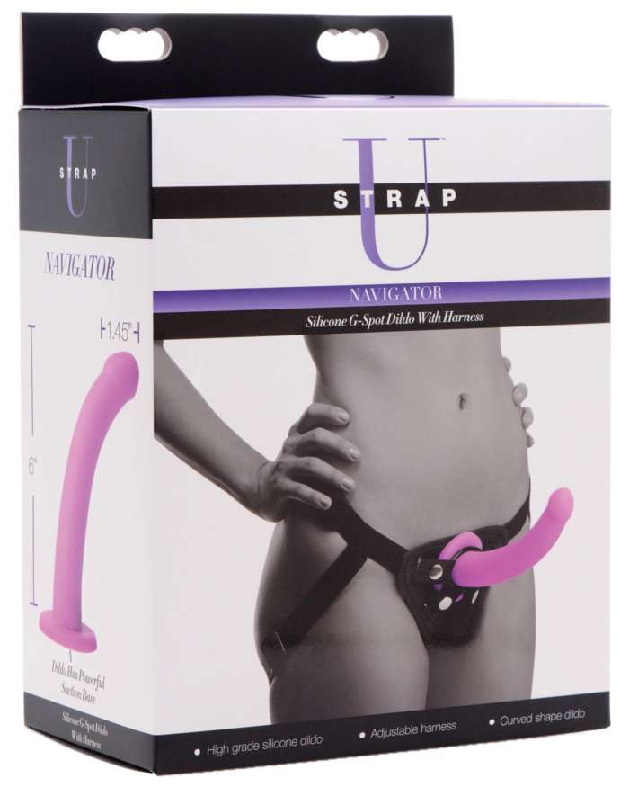 Strap U Navigator Silicone G-Spot Dildo with Harness