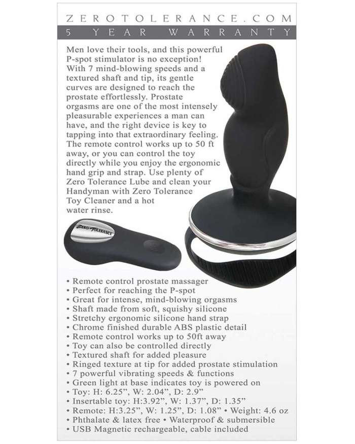 Zero Tolerance The Handyman Prostate Massager