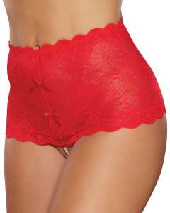 Allure Passion & Pearl High-Waist Crotchless Panties with Pearls