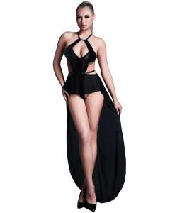 Allure Take Me Latex Look Vinyl & Mesh Teddy with Attached Skirt