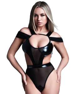 Allure Need U Tonight Latex Look Vinyl and Mesh Drop Shoulder Teddy