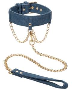 CalExotics Ride 'Em Premium Denim Collection Collar with Leash