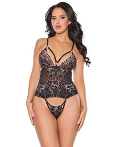 Coquette Lace and Mesh Teddy with Removable Backless Panties