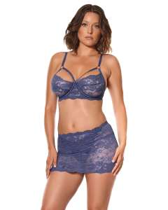 Coquette Twilight Fever Scalloped Lace Sheer Bra & Skirt Set