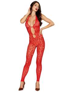 Dreamgirl Poinsetta Rhinestone Leopard Fishnet Bodystocking