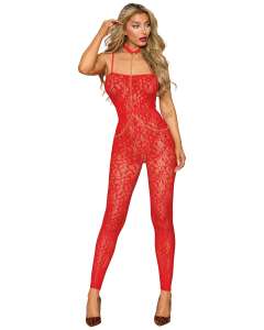 Dreamgirl Poinsettia Seamless Lace Bodystocking and Harness Set