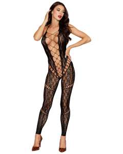 Dreamgirl Deep Plunging Ornate Lace Fishnet Bodystocking