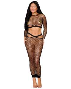 Dreamgirl Open-Bust Fishnet Crop Top & Maxi Skirt Set