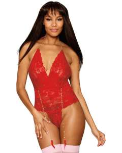 Dreamgirl Stretch Lace Heart Chain Garter Teddy