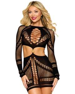 Dreamgirl Seamless Fishnet Cutout Ring-Connect Chemise