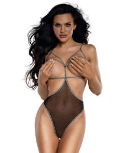 Dreamgirl Crystal Mesh Open-Cup Strappy Playsuit