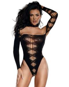 Dreamgirl Off-the-Shoulder Long Sleeve Cutout Thong Bodysuit