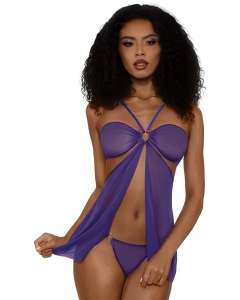 Dreamgirl Sheer Mesh Split-Front Babydoll & Panties Set