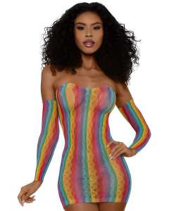 Dreamgirl Rainbow Strapless Mini Dress & Arm Warmers Set