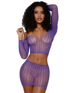 Dreamgirl Breauna Off-Shoulder Long-Sleeve Crop Top & Mini Skirt Set