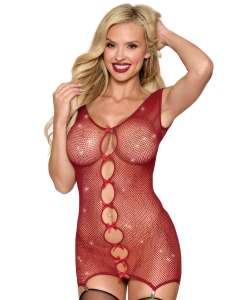 Dreamgirl Seamless Rhinestone Keyhole Chemise with Mini Suspender Clips