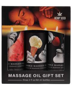 Earthly Body Hemp Seed Edible Watermelon, French Vanilla & Strawberry Massage Oil Gift Set