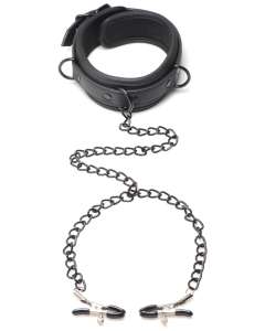 Master Series Collared Temptress Collar with Nipple Clamps