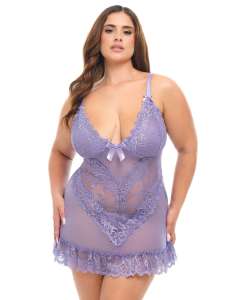 Oh La La Cheri Valentine Lacey Sheer Floral Lace Babydoll