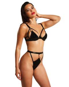 Oh La La Cheri Fetish Excitement Vinyl Mesh Cage Bra & G-String Set