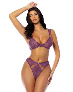 Oh La La Cheri Evrice Lace Bra & Cutout Ring Detail G-String Set