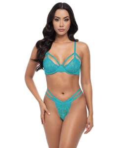 Oh La La Cheri Raya Strappy Sheer Lace Cage Bra & Panties Set