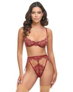 Oh La La Cheri Arielle 2-Tone Lace Sheer Mesh Bra & G-String Set