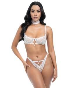 Oh La La Cheri Perla Lace Charm Bra, Panties & Collar Set