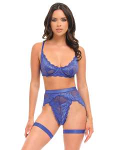 Oh La La Cheri Delphi Floral Lace Mesh Underwire Bra & G-String Set