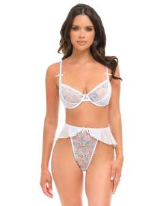 Oh La La Cheri Elena Sheer Embroidered Bra & Skirted G-String Set