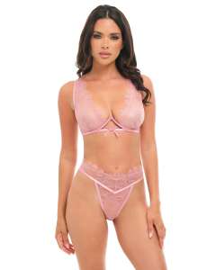 Oh La La Cheri Beatriz Sheer Lace Eyelash Trim Bra & Panties Set