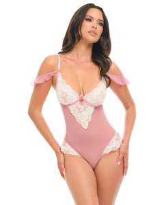 Oh La La Cheri Cassandra Floral Sheer Lace Ruffled Teddy