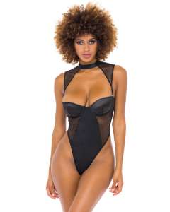 Oh La La Cheri Josephine Satin Fishnet Collared Teddy