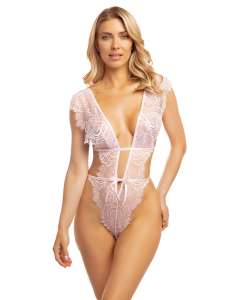 Oh La La Cheri Imani Plunging Eyelash Lace Crotchless Teddy