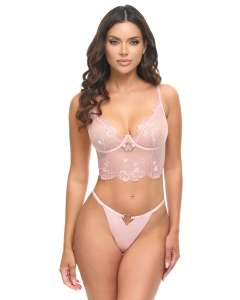 Oh La La Cheri Clarissa Sheer Embroidered Bustier & G-String Set