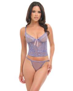 Oh La La Cheri Vanessa Lace Pindot Mesh Bow Detail Bustier Set