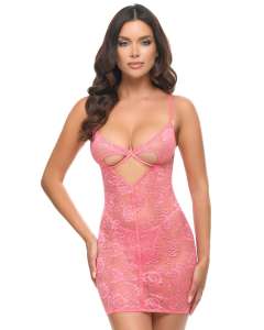 Oh La La Cheri Ava Sheer Mesh Lace Chemise-Style Babydoll Dress Set