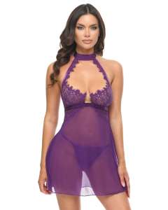 Oh La La Cheri Kennedy Sheer Lace Choker-Style Halter Babydoll