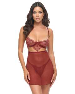 Oh La La Cheri Arielle Sheer Lace 2-Tone Babydoll Set