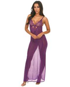 Oh La La Cheri Katana Sheer Eyelash Lace Bow Accents Gown