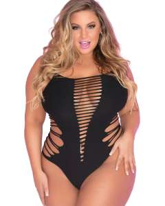 Pink Lipstick Slice & Dice Cutout Seamless Plunging Bodysuit